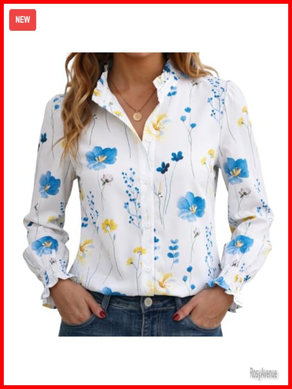 Button Down Shirt Women Long Sleeve Ruffle Collar Smocked Cuff Blouse